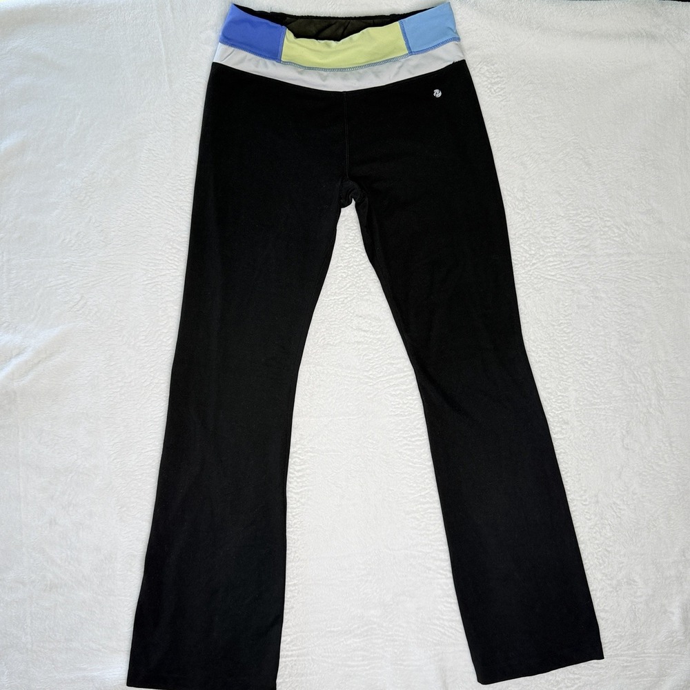 Bally Total Fitness Yoga Pants Womens M 8-10 Bootcut Colorblock Waist Y2K